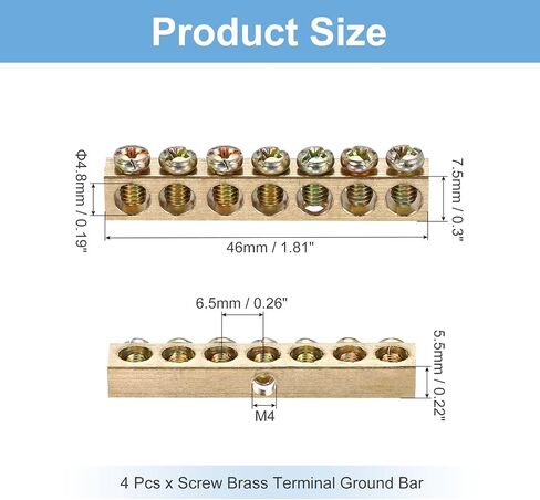 MECCANIXITY 8 Pcs Terminal Ground Bar, 7 Positions Screw Brass Terminal Ground Bar, M4 5.5x7.5mm Screw Block Barrier Brass for Electrical Devices in Saudi Arabia