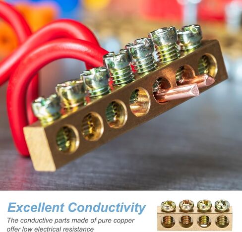 MECCANIXITY 8 Pcs Terminal Ground Bar, 7 Positions Screw Brass Terminal Ground Bar, M4 5.5x7.5mm Screw Block Barrier Brass for Electrical Devices in Saudi Arabia