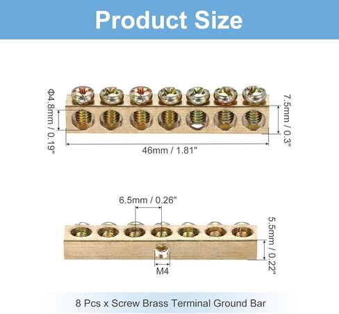 Meccanixity 8 PCS Bar الطرفية الأرضية ، 7 مواقف شريط أرضي من النحاس النحاسي ، M4 5.5x7.5mm المسمار الحاجز النحاس للأجهزة الكهربائية in Kuwait