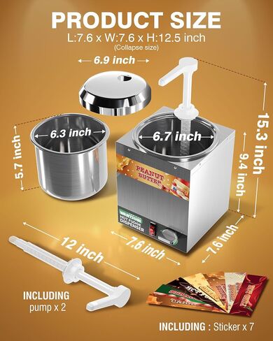 Want Joining 2.8qt موزع جبن Nacho مع المضخة - جبن Nacho أكثر دفئا ، الفولاذ المقاوم للصدأ حلوة ساخنة دافئة مع 5 درجة حرارة المستوى ، موزع تجاري حار الهراء للكراميل in Saudi Arabia