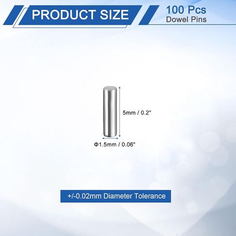 uxcell 100 PCS 2MM × 20 مم دبابيس داويل تحمل الصلب أسطواني دبوس الدبابيس الداعمة الدعم الدعم PEG PIG ROD العناصر الأوتاد الجرف المعدني +/- 0.02 مم تحمل قطرها ، نغمة الفضة in Saudi Arabia