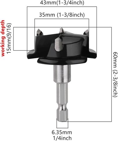 35mm 3-Flute Tungsten Woodworking Auger Drill Bit for Kitchen Cupboard/Hinge Cup Hole Saw Cutter 1Pcs in Saudi Arabia