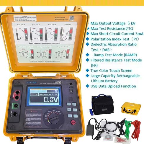High Voltage Insulation Resistance Tester Kit with Rated Voltage 250V 500V 1KV 2.5KV 5KV Storage Function 2 Teraohms Resistance 5Kv Voltage IEC61010-1 Standard in Saudi Arabia