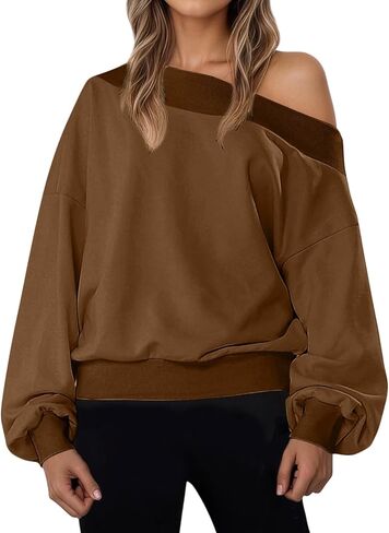 Off The Shoulder sweatshirts for women long sleeve fleece casual sweatshirts lounge pullover tops One Shoulder outfits in Saudi Arabia