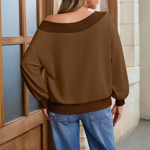 Off The Shoulder sweatshirts for women long sleeve fleece casual sweatshirts lounge pullover tops One Shoulder outfits in Saudi Arabia