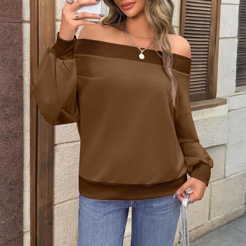 Off The Shoulder sweatshirts for women long sleeve fleece casual sweatshirts lounge pullover tops One Shoulder outfits in Saudi Arabia