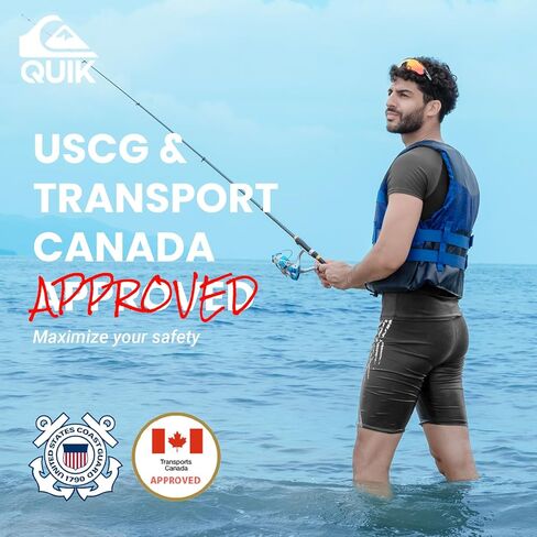 Quiksilver USCG المعتمدة من سترة الحياة للرجال ، وسترات النجاة الخفيفة الوزن EPE مع أبازيم سريعة الإصدار وثقوب الصرف ، PFD لصيد الأسماك ، القوارب ، التجديف ، الرياضات المائية in Saudi Arabia