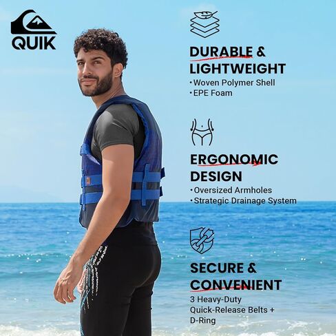 Quiksilver USCG المعتمدة من سترة الحياة للرجال ، وسترات النجاة الخفيفة الوزن EPE مع أبازيم سريعة الإصدار وثقوب الصرف ، PFD لصيد الأسماك ، القوارب ، التجديف ، الرياضات المائية in Saudi Arabia