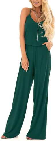 INFITTY Women's Summer Sleeveless Spaghetti Strap Sexy Jumpsuit Rompers Wide Leg Pants Suit in Kuwait