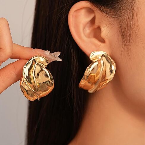 Gold Chunky Irregular Statement Earrings,Vintage Silver Matte Oversized Dangle Earrings,Trendy Exaggerated Lightweight Earrings for Women in Saudi Arabia