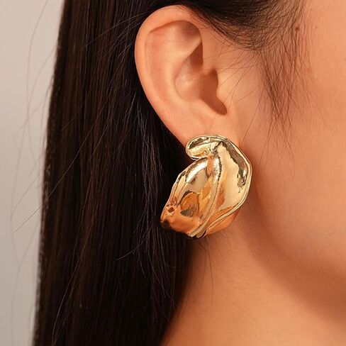 Gold Chunky Irregular Statement Earrings,Vintage Silver Matte Oversized Dangle Earrings,Trendy Exaggerated Lightweight Earrings for Women in Saudi Arabia