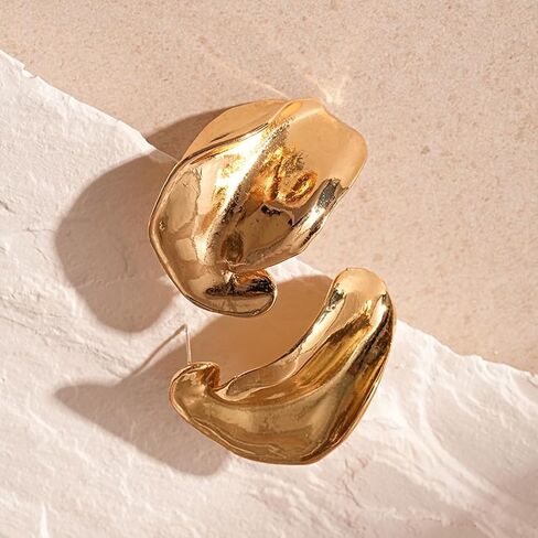 Gold Chunky Irregular Statement Earrings,Vintage Silver Matte Oversized Dangle Earrings,Trendy Exaggerated Lightweight Earrings for Women in Saudi Arabia