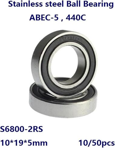 10/50pcs S6800-2RS S6800RS 10 * 19 * 5mm ABEC-5 Stainless Steel Thin Deep Groove Ball Bearing Double Rubber Cover 10×19×5mm(10pcs) in Saudi Arabia