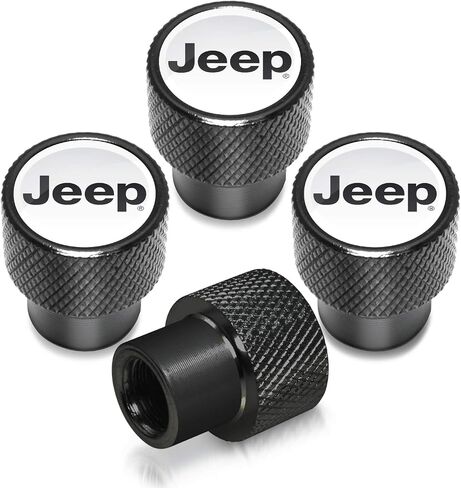 for Jeep in Black on Black Aluminum Tire Valve Stem Caps in Saudi Arabia