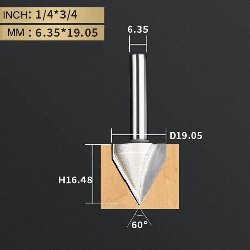 6.35mm 12.7mm Shank Tungsten Carbide V Bit 45 60 Degree 3D V-Shaped Engraving Router Bit CNC Woodworking Tool for Hardwood MDF Plywood(V00901) in Saudi Arabia