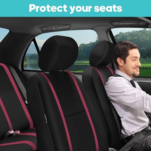 FH Group Car Seat Covers Rear Set Cloth - Car Seat Covers with Removable Headrest,Universal Fit,Automotive SeatCovers,Washable Car SeatCover for SUV,Sedan,Van Red in Kuwait