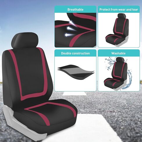 FH Group Car Seat Covers Rear Set Cloth - Car Seat Covers with Removable Headrest,Universal Fit,Automotive SeatCovers,Washable Car SeatCover for SUV,Sedan,Van Red in Kuwait
