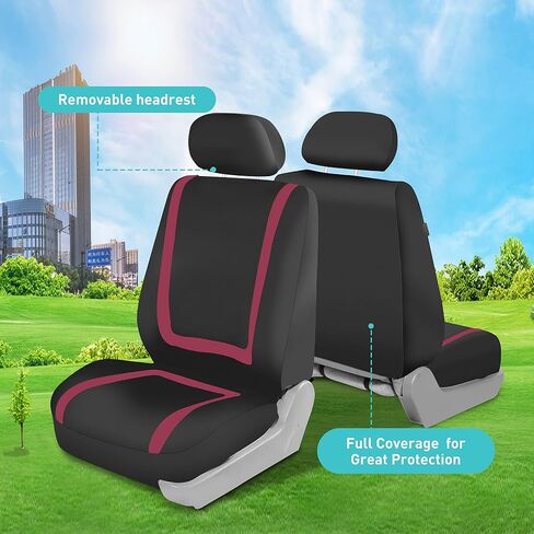 FH Group Car Seat Covers Rear Set Cloth - Car Seat Covers with Removable Headrest,Universal Fit,Automotive SeatCovers,Washable Car SeatCover for SUV,Sedan,Van Red in Kuwait