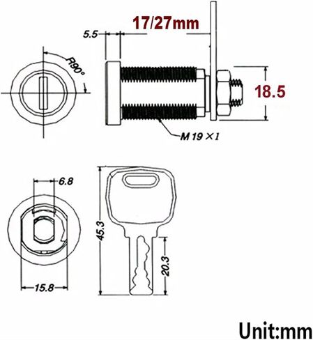 High Security Cam Lock for Cabinet Cash Box Safe Box Equipment Brass Key DIY Furniture Hardware Rarelock JA29 1Pcs(27mm Key Different) in Saudi Arabia