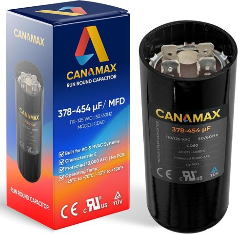 Canamax Premium 189-227 فائق التوهج/MFD 220-250 فولت تيار متردد مكثف بدء مستدير 50/60 هرتز تيار متردد كهربائي - مناسب تمامًا لتشغيل محرك التيار المتردد أو تشغيل المروحة ومكيف الهواء البارد أو المضخة الحرارية in Kuwait