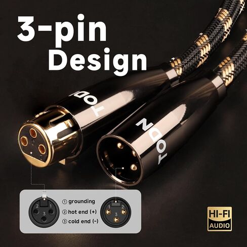 TODN A Pair Balanced XLR Cable for Audiophile, Professional XLR Mic Stereo Audio Cable with O-C-C Core, Dual Shielded for Live Sound/Studio (3ft/1m, 1 Pair) in Kuwait