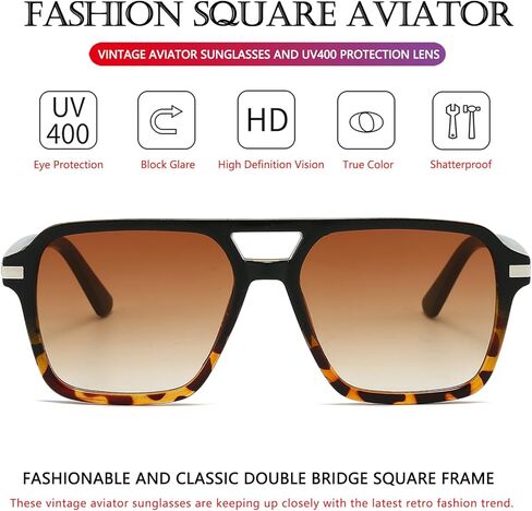 AIEYEZO Square Aviator Sunglasses for Women Men Fashion Retro Square Sun Glasses Classic Aviator Shades in Kuwait