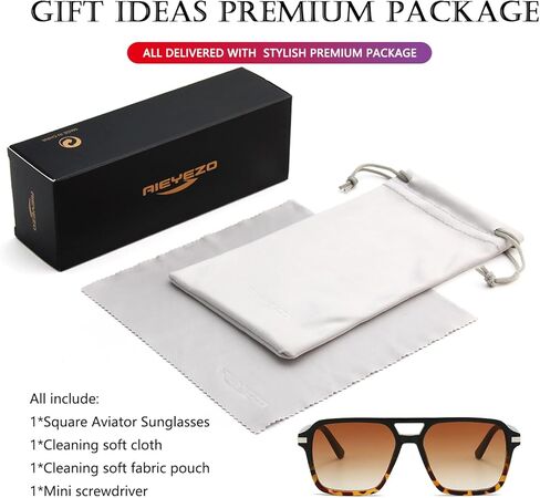 AIEYEZO Square Aviator Sunglasses for Women Men Fashion Retro Square Sun Glasses Classic Aviator Shades in Kuwait