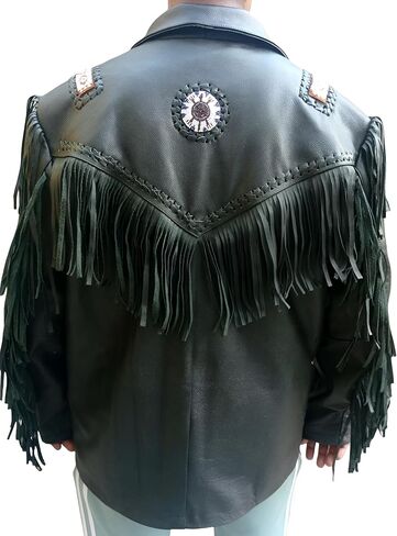 Fringe Cowboy Leather Jacket for Men - (Color - Black) in Saudi Arabia