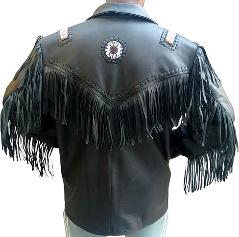 Fringe Cowboy Leather Jacket for Men - (Color - Black) in Saudi Arabia
