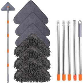 Wall Mop with 80 Inches Long Handle, Wall Cleaner Mop Tool for Window/Walls/Ceiling Fans/Dust/Baseboard/Floors Clean, 360° Ceilings Cleaner Tool Duster with Squeegee 6 Replacement Pads in Saudi Arabia