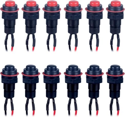 12-Pack 10mm Momentary Push Button Switch AC 250V/1A 120V/2A (ON)-Off SPST Normally Open 1NO 2Pins with Pre-soldered Wires Small Switch (12pcs Black) in Saudi Arabia