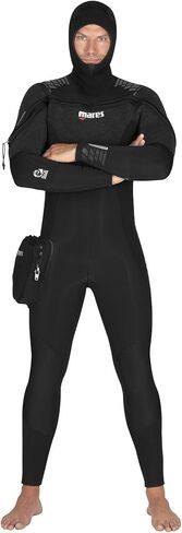 Mares Men's 8mm Pro Therm Full-Body Wetsuit | Front-Zip Semi-Dry Suit with Hood & Pocket | Cold Water Scuba Diving Gear in Saudi Arabia