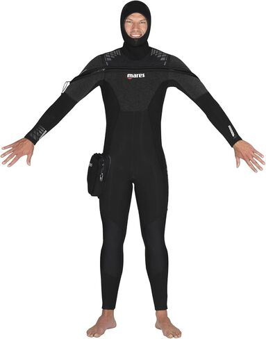 Mares Men's 8mm Pro Therm Full-Body Wetsuit | Front-Zip Semi-Dry Suit with Hood & Pocket | Cold Water Scuba Diving Gear in Saudi Arabia