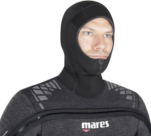 Mares Men's 8mm Pro Therm Full-Body Wetsuit | Front-Zip Semi-Dry Suit with Hood & Pocket | Cold Water Scuba Diving Gear in Saudi Arabia