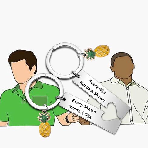 BEKECH Gus And Shawn Gift Every Gus Needs A Shawn Pineapple Charm Keychain Set for TV Serious Lover Psych Fan in Saudi Arabia