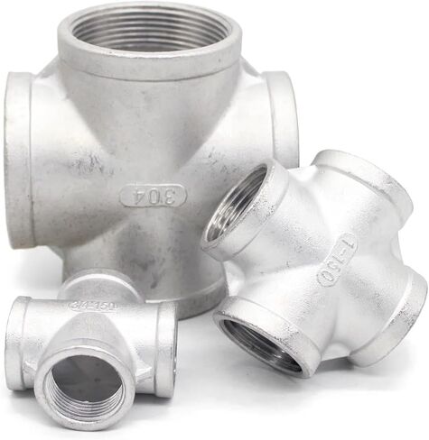 SS304 Four Way Female Thread Plumbing Cross Pipe Tipts SRAIGHT THELLERTALL ADAPTER 1/4 "1/2" 3/4 "1" 1-1/4 "1-1/2" (DN50 2INCH 709G) in Saudi Arabia