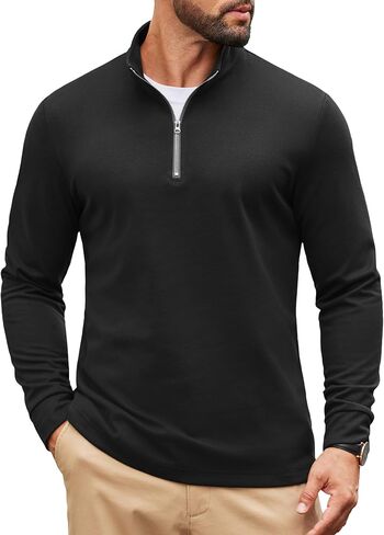 COOFANDY Men's Quarter Zip Pullover Mock Neck Quilted Sweatshirt Fleece Lightweight Casual Zipper Golf Shirts in Saudi Arabia