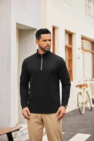 COOFANDY Men's Quarter Zip Pullover Mock Neck Quilted Sweatshirt Fleece Lightweight Casual Zipper Golf Shirts in Saudi Arabia