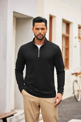 COOFANDY Men's Quarter Zip Pullover Mock Neck Quilted Sweatshirt Fleece Lightweight Casual Zipper Golf Shirts in Saudi Arabia