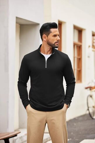 COOFANDY Men's Quarter Zip Pullover Mock Neck Quilted Sweatshirt Fleece Lightweight Casual Zipper Golf Shirts in Saudi Arabia