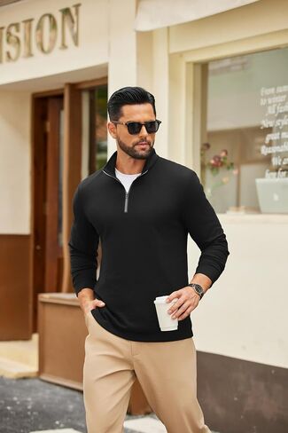 COOFANDY Men's Quarter Zip Pullover Mock Neck Quilted Sweatshirt Fleece Lightweight Casual Zipper Golf Shirts in Saudi Arabia
