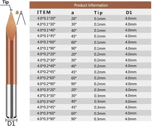 3 حافة البت 3D قاطع الطحن 4/6MM شانك المغلفة V بت Carbide End Mill CNC بت بتات الخشب 1PCs (4x0.2x90) in Saudi Arabia