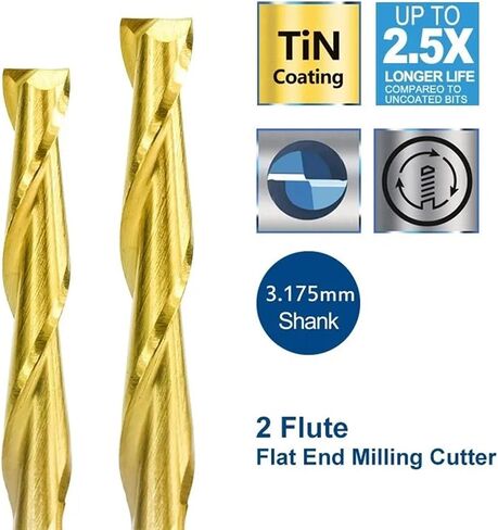 2 Flute Milling Cutter 10pcs TiN Coated 1-3.175mm CNC Router Bits Flat Wood Engraving Bit Tungsten Carbide End Mill 1Pcs(3.175x3.175x17mm) in Saudi Arabia