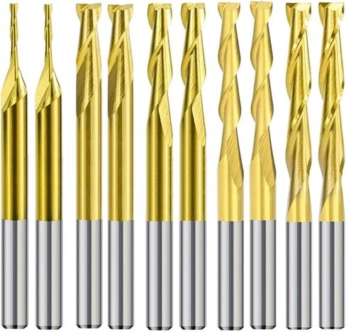 2 Flute Milling Cutter 10pcs TiN Coated 1-3.175mm CNC Router Bits Flat Wood Engraving Bit Tungsten Carbide End Mill 1Pcs(3.175x3.175x17mm) in Saudi Arabia