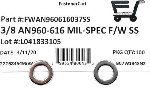 3/8 "AN960-616 MIL-spec مسطح غسالات مقاوم للصدأ AN960-616 (3/8 ID x 5/8 OD X.062 THK) 100 قطعة in Saudi Arabia