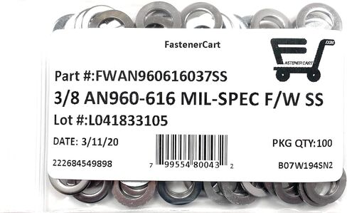3/8 "AN960-616 MIL-spec مسطح غسالات مقاوم للصدأ AN960-616 (3/8 ID x 5/8 OD X.062 THK) 100 قطعة in Saudi Arabia