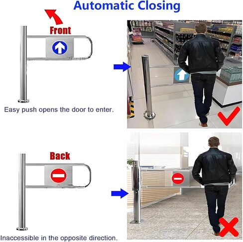 Spring-Loaded Safety Swing Gate for Supermarkets, Self-Closing Stainless Steel Access Door, 75x100cm Safety Fence Gate for Store/Library Entrance in Kuwait