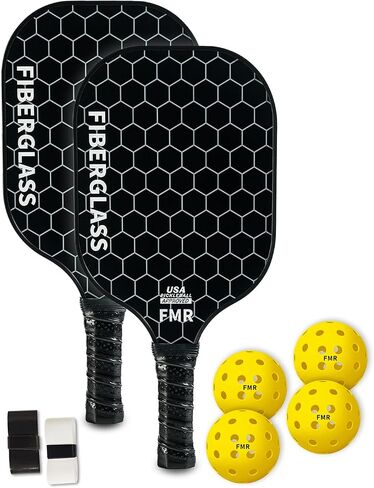 مجموعة Pickleball Paddles من 2 مع 4 كرات - سطح الألياف الزجاجية المعتمدة من USAPA ، والسيارة خفيفة الوزن ، غير قابلة للانزلاق - مجداف متميز لجميع مستويات المهارات الداخلية والخارجية in Saudi Arabia