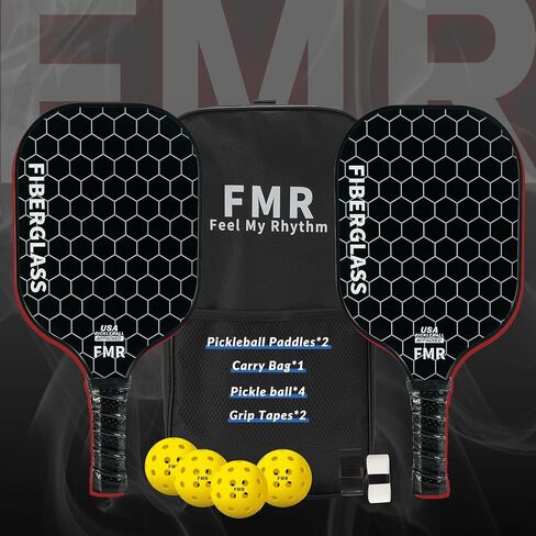 مجموعة Pickleball Paddles من 2 مع 4 كرات - سطح الألياف الزجاجية المعتمدة من USAPA ، والسيارة خفيفة الوزن ، غير قابلة للانزلاق - مجداف متميز لجميع مستويات المهارات الداخلية والخارجية in Saudi Arabia
