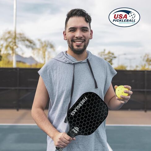 مجموعة Pickleball Paddles من 2 مع 4 كرات - سطح الألياف الزجاجية المعتمدة من USAPA ، والسيارة خفيفة الوزن ، غير قابلة للانزلاق - مجداف متميز لجميع مستويات المهارات الداخلية والخارجية in Saudi Arabia